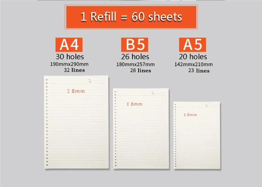 Refill Loose Leaf Máy Tính Xách Tay A4 A5 B5